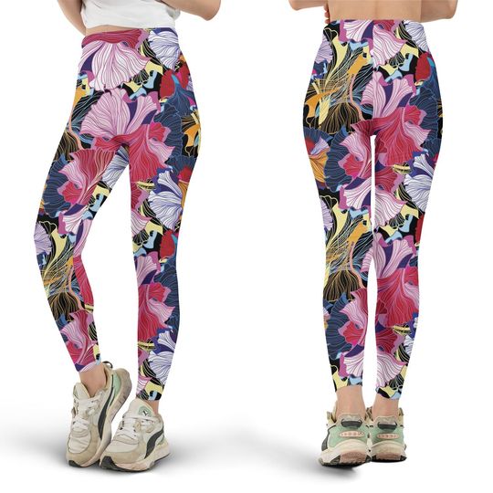Abstract Floral Leggings, Workout Leggings, Gift for Her