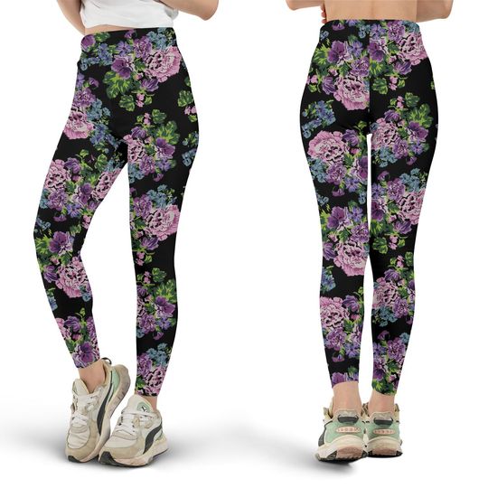 Discover Romantic Rose Leggings, Workout Leggings, Gift for Her