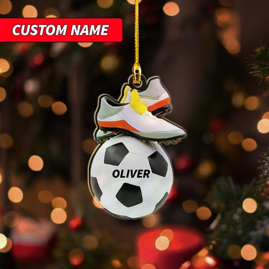 Discover Custom Soccer Ball 2D Flat Ornament, Personalized Soccer Sports Ornament, Soccer Player Christmas Ornament, Soccer Gift Ornament