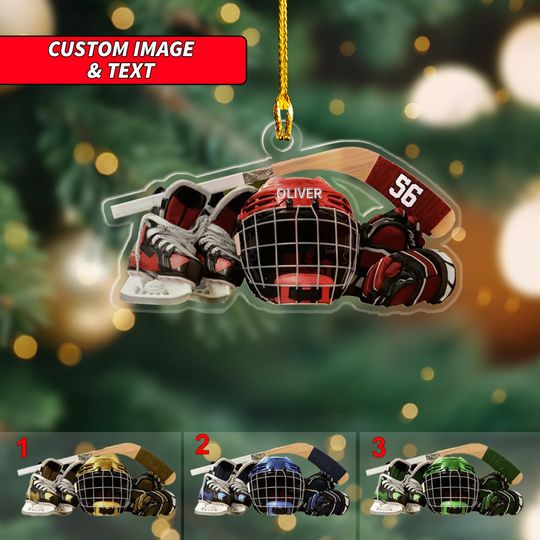 Personalized Hockey Skates Helmet And Stick Ornament
