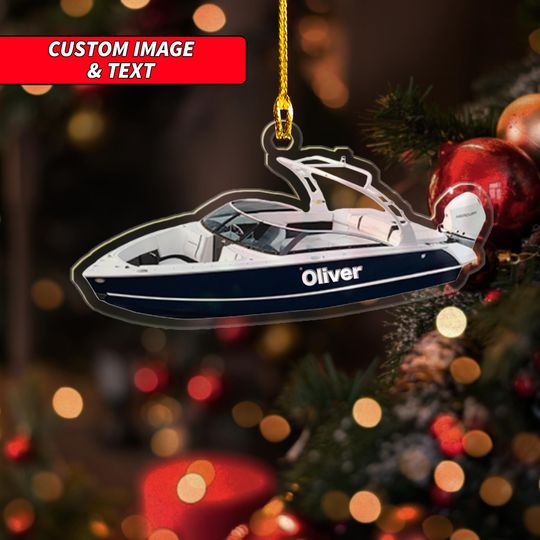 Discover Personalized Bowrider Boat Ornament, Custom Boat Christmas Tree Decor, Runabout, Motorboat Ornament, Fishing Boat 2D Speed Boat Ornament