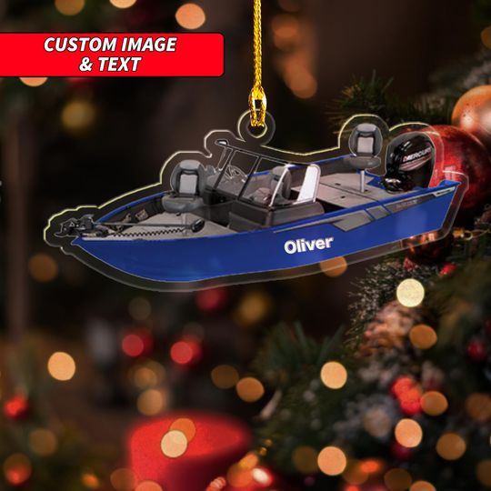 Discover Personalized Fishing Boat Christmas Ornament 2024, 2D Flat Two Person Boating Ornament, Custom Family of 2 Pantoon Gifts, Christmas Ornament