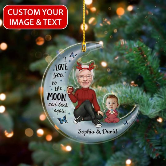Discover I Love You To The Moon And Back Again Ornament, Grandma And Grandkid Ornament, Christmas Gift For Grandma, Grandkids Christmas Gift