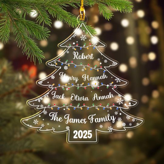 Discover Personalized Family Name Acrylic Christmas Ornament, Christmas Holiday Keepsake, Custom Family Christmas Tree Decor, Xmas Holiday Ornament