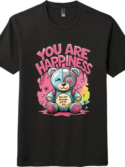 Discover "YOU ARE HAPPINESS"Mechanical Bear Print Tee, Trendy