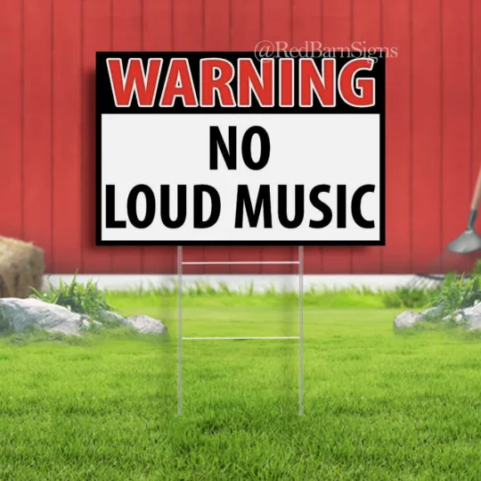 Discover Warning No Loud Music Yard Sign with Metal Stakes for Indoor and Outdoor Use