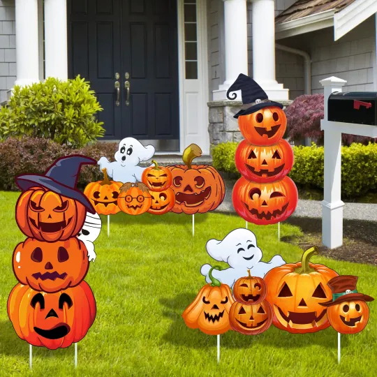 Discover 4-Pack Large Halloween Pumpkin & Ghost Yard Signs with Stakes Outdoor Lawn Decor