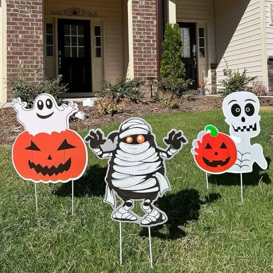 Discover 3-Piece Halloween Yard Sign Set with Pumpkin, Ghost, and Monster Props for Outdoor Decor