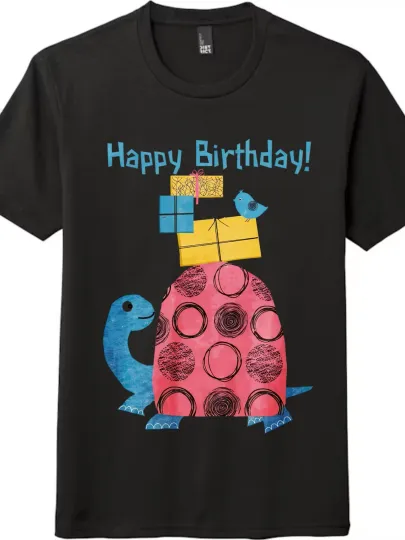 Discover Childlike Birthday Theme Tee|Turtle Carrying Gift Boxes Pattern Short-sleeve Top