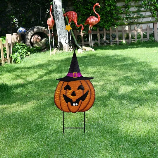 Discover Metal Pumpkin Yard Sign Garden Stake Halloween Outdoor Decoration
