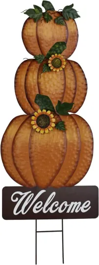 Discover Metal Pumpkin Garden Stake Welcome Yard Sign Fall Decor