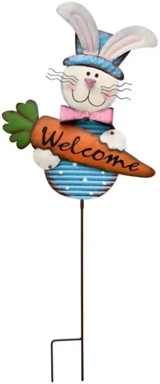 Discover Garden Stake Easter Bunny Boy Metal Decor with Carrot