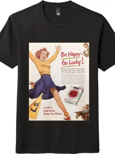 Discover Vintage"Be Happy-Go Lucky"Printed Tee|American Nostalgic Style Short-sleeve Top