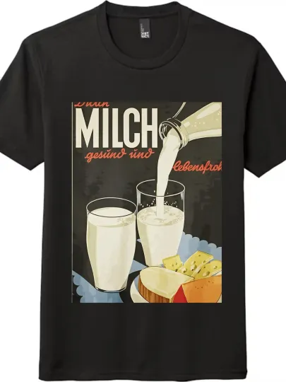 Discover Vintage Milk&Cheese Themed Printed Tee,European Nostalgic Style Short-sleeve Top