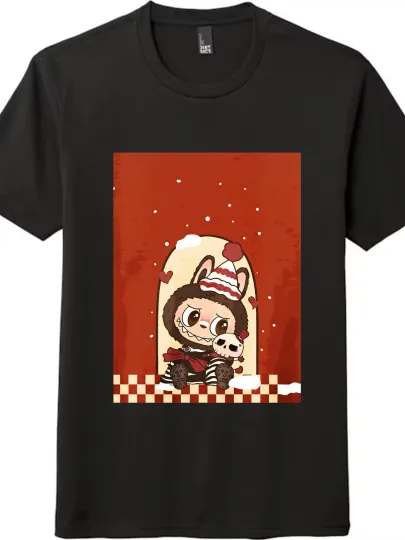 Discover Cute Rabbit Print T-Shirt with Red Striped Hat&Skull Print - Casual Fashion Item