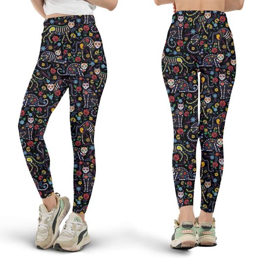 Calavera Cats Leggings, Sugar Skulls, Day of the Dead Leggings, Yoga Pants