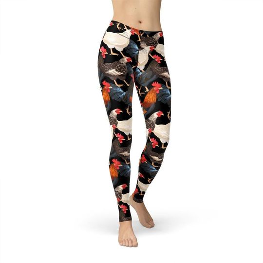 Discover Rooster and Hen Leggings, Chicken Print, Farm Animal, All Over Print, Cute Leggings, Yoga Pants, Farmer Gift, Country Style