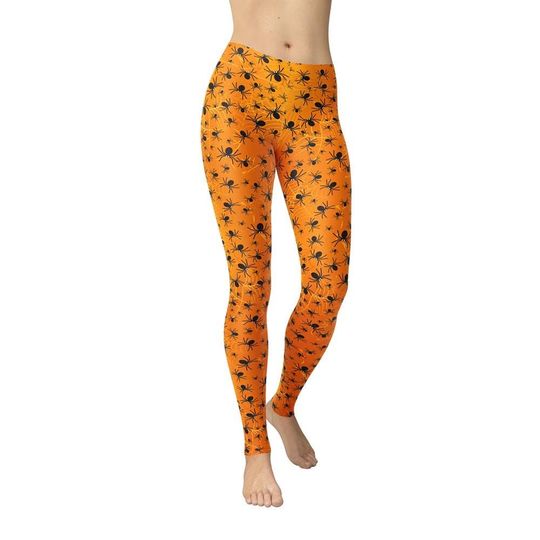 Discover Orange Web Spider Leggings, All Over Print, Spooky Spider, Halloween, Cottagecore, Goth Clothes, Yoga Pants, Cute Workout