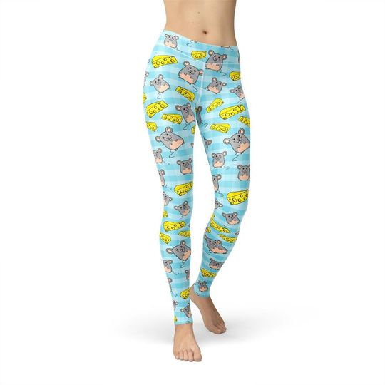 Discover Mice Blue Plaid Leggings, All Over Print, Cute Mouse, Tartan Pattern, Cottagecore, Animal Lover Gift, Yoga Pants,
