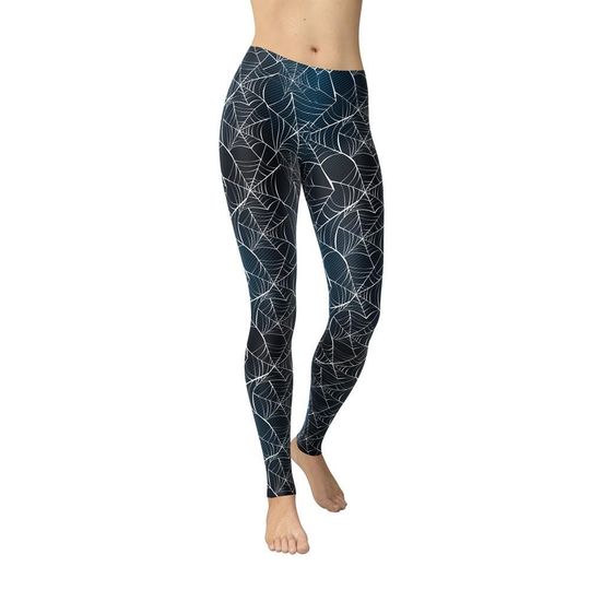 Discover Blue Web Spider Leggings, All Over Print, Spooky Spider, Halloween, Cottagecore, Goth Clothes, Yoga Pants, Cute Workout