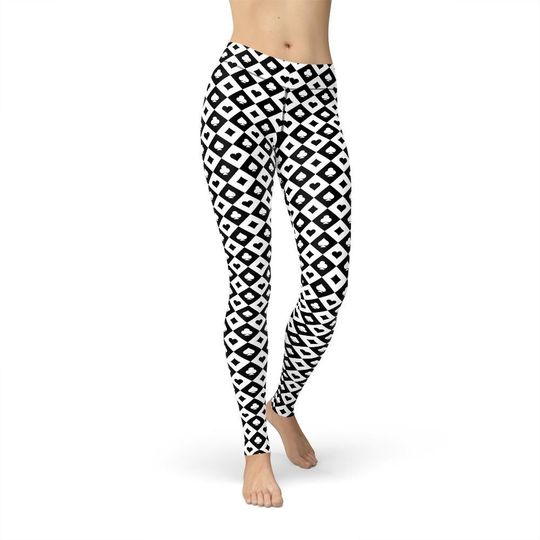 Discover Black Cards Poker Leggings, All Over Print, Card Pattern, Casino, Gambling, Poker Night, Yoga Pants, Fun Workout, Card Player Gift