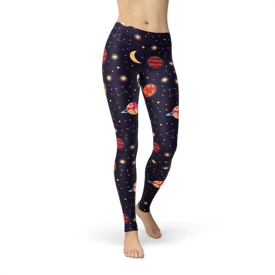 Discover Stars & Planets Leggings, All Over Print, Celestial, Cosmic, Galaxy, Astronomy, Cute Workout Leggings, Yoga Pants, Gift for Her