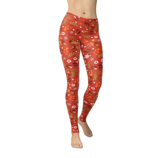 Discover Red Flowers Floral Leggings, All Over Print, Spring Fashion, Floral Pattern, Cute Workout Leggings, Yoga Pants, Gift for Her