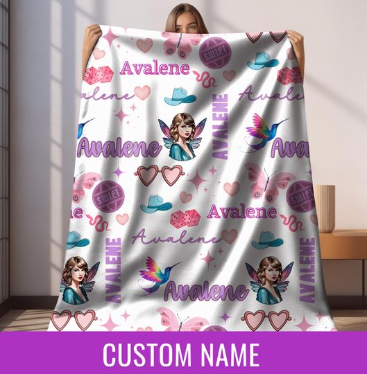 Discover Custom Swift Inspired Blanket For Girls Custom Name on Blanket Taylor Merch Gift Christmas Gift for Room Decor Swift Throw Personalized Gift