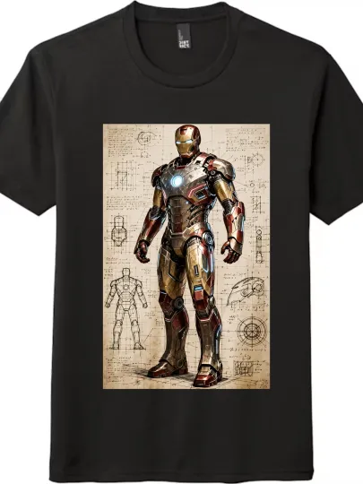 Discover Iron Man Armor Design Blueprint Printed T-shirt|Unisex Short-Sleeve Top