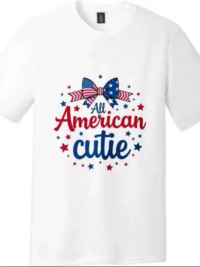 Discover "All American Cutie"printed Tee|US Stars and Stripes Bow Is Sweet and Trendy