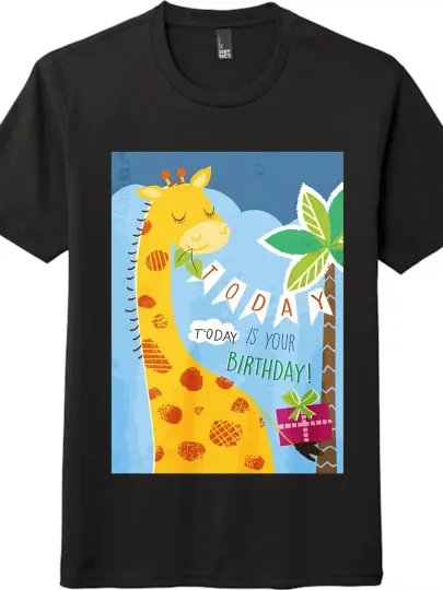 Discover Childlike Giraffe Birthday -Themed Tee| Tropical-Style Birthday Short-Sleeve Top