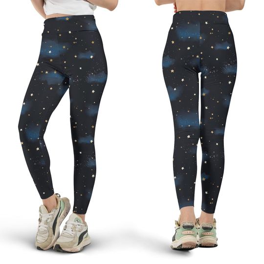 Discover Night Sky Galaxy Leggings, Golden Stars Leggings, Workout Leggings, Gift for Her