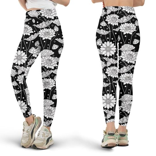 Discover Black Lotus Leggings, Vintage Floral Women's Leggings, Yoga Pants