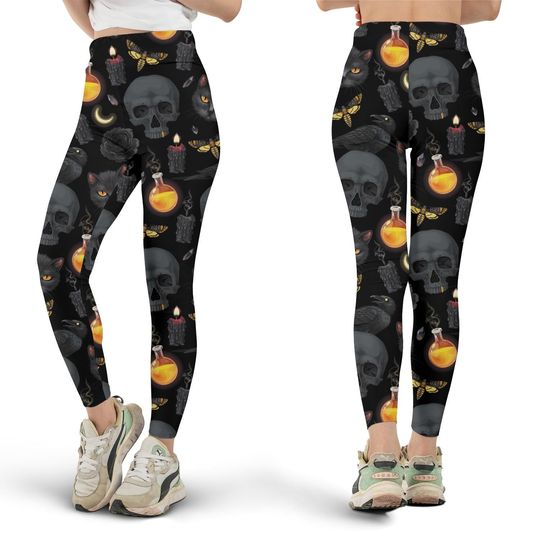 Discover Raven Moon Skull Leggings, Workout Leggings, Gift for Her