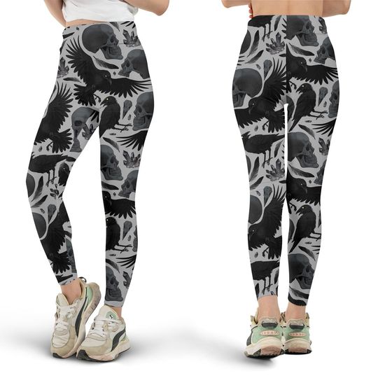 Discover Raven Skull & Crystal Leggings, Workout Leggings, Gift for Her