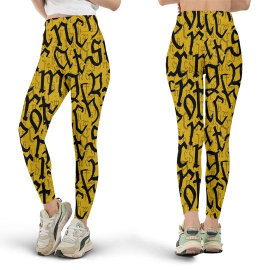 Gothic Calligraphy Leggings, Workout Leggings, Gift for Her