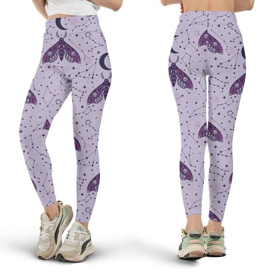 Discover Dead Head Moth & Moon Leggings, Workout Leggings, Gift for Her