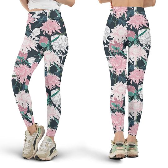 Discover Japanese Chrysanthemum Leggings, Workout Leggings, Gift for Her