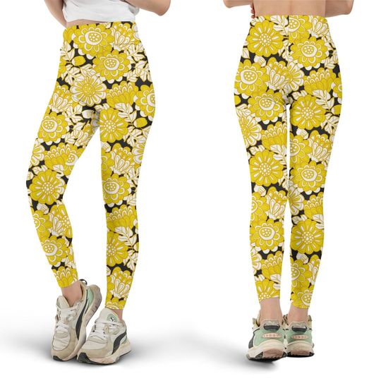 Discover Gold & Black Marigold Leggings, Workout Leggings, Gift for Her