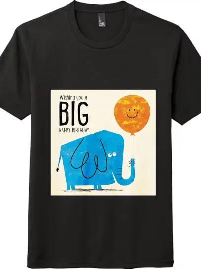 Discover Fun Birthday Theme Tee,Cute Elephant Balloon Pattern Short-Sleeve Top-Cartoon