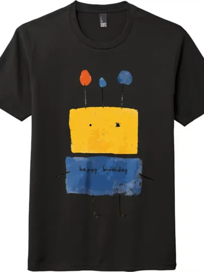 Discover Childlike Birthday Cartoon Pattern T-shirt|Creative Robot Print Short-sleeve Top