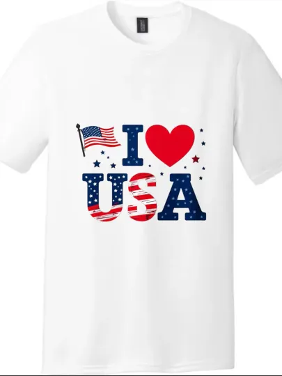 Discover "I Love USA" Star and Stripes Element Printed Tee, American Patriotic Style