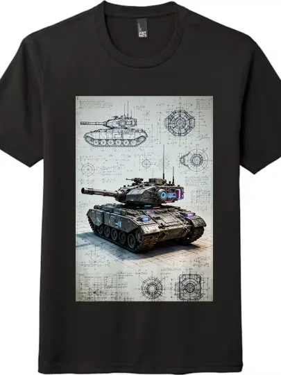 Discover Sci - Fi Tank Design Blueprint Printed T-shirt|Unisex Short-Sleeve Top