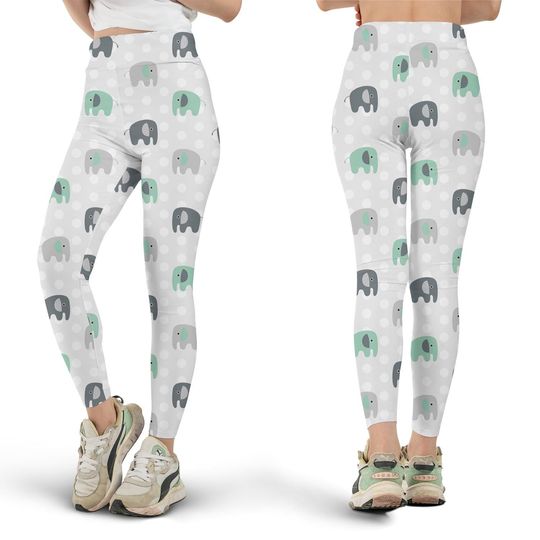 Discover Elephant Polka Leggings, All Over Print, Polka Dot Elephant, Cute Elephant Pattern, Fun Workout Clothes, Yoga Pants, Gift for Her