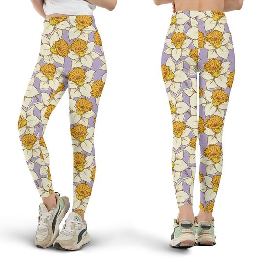 Discover Daffodil Flower Leggings, All Over Print, Spring Floral, Cute Yellow Daffodils, Spring Fashion, Yoga Pants, Fun Workout, Gift for Her
