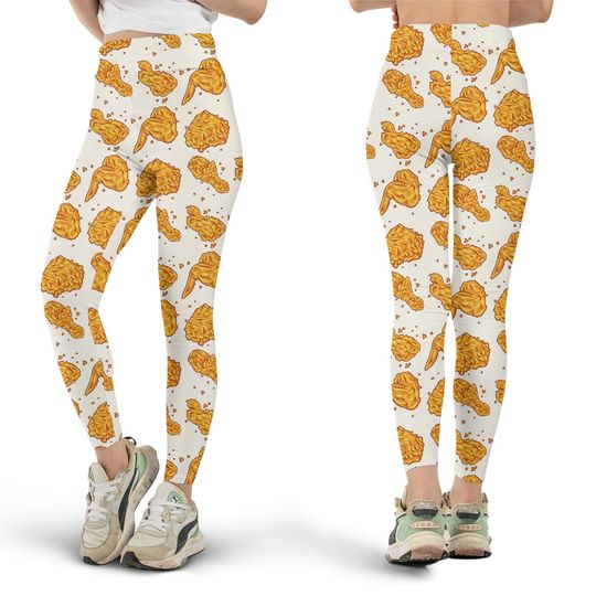 Discover Crispy Fried Chicken Leggings, All Over Print, Chicken Pattern, Food Leggings, Funny Workout Clothes, Yoga Pants, Foodie Gift