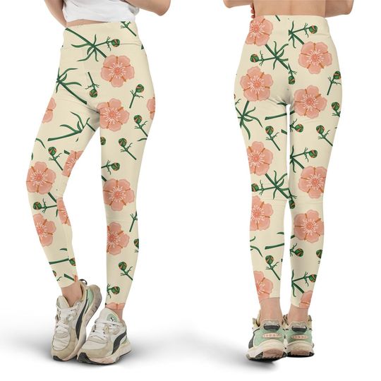 Discover Buttercup Flower Leggings, All Over Print, Spring Floral, Cute Yellow Buttercups, Yoga Pants, Fun Workout, Gift for Her