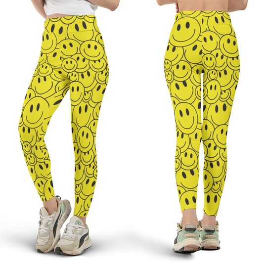 Discover Smiley Face Leggings, Rave Leggings, All Over Print, Psychedelic Smileys, Happy Face, Fun Fashion, Yoga Pants, Cute Workout