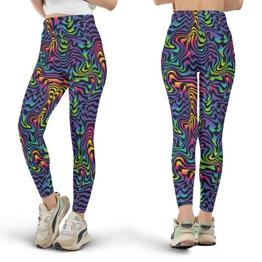 Rave Lines Psychedelic Leggings, Workout Leggings, Gift for Her