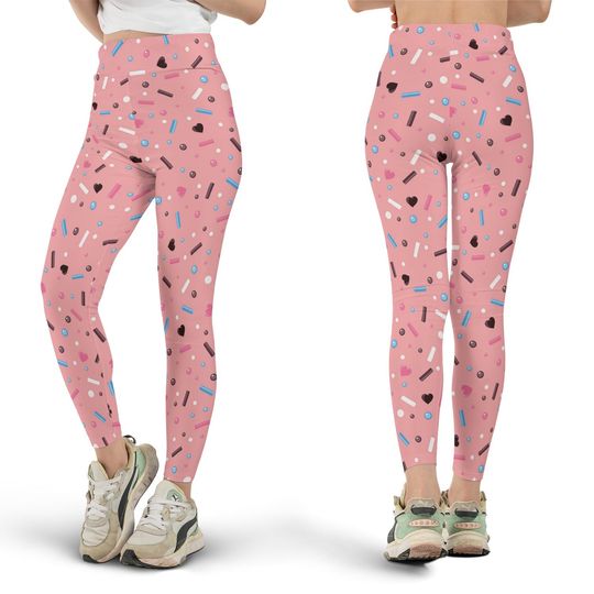 Discover Pink Sprinkles Leggings, Dessert Leggings, Cute Leggings, All Over Print Leggings, Women's Leggings, Plus Size Leggings, Foodie Gift